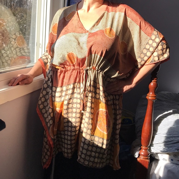 Aanya Short Recycled Kaftan Dress, orange/gray - Picture 2 of 9